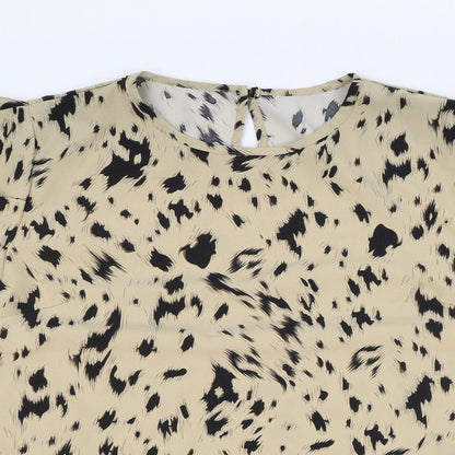 Emery Rose Womens Beige Geometric Polyamide Basic T-Shirt Size XL Round Neck