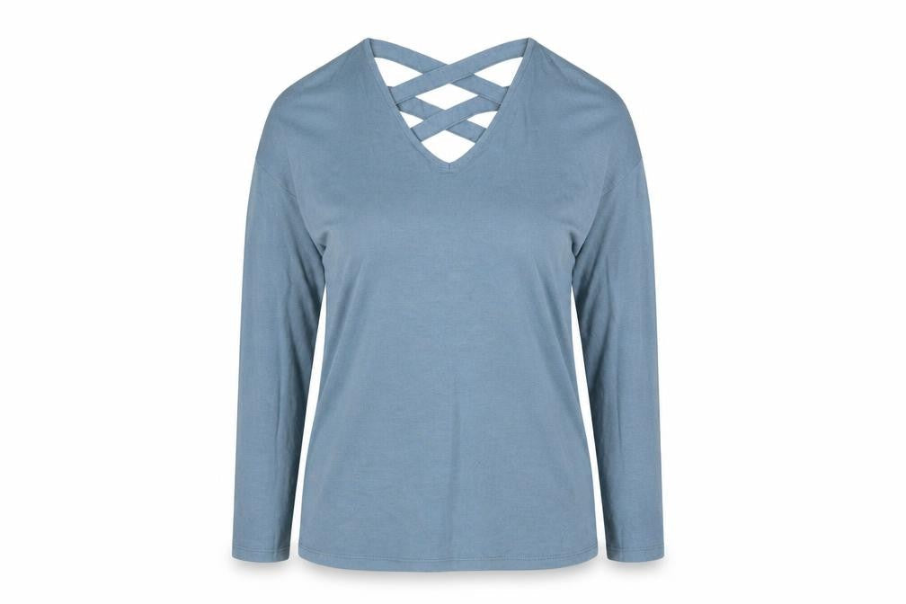 Primark Womens Blue Polyester Basic Blouse Size S V-Neck - Lace Up Back Detail