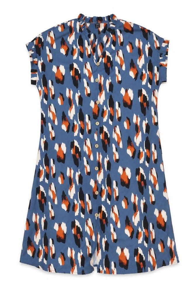SheIn Womens Blue Geometric Polyester A-Line Size S V-Neck Button