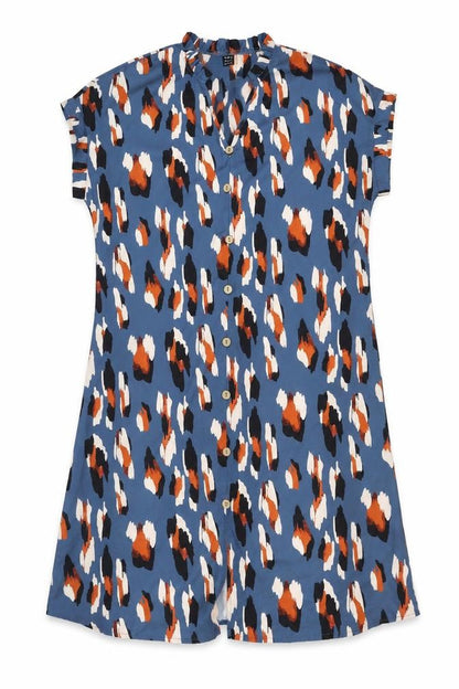 SHEIN Womens Blue Geometric Polyester A-Line Size S V-Neck Button