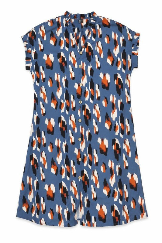 SheIn Womens Blue Geometric Polyester A-Line Size S V-Neck Button