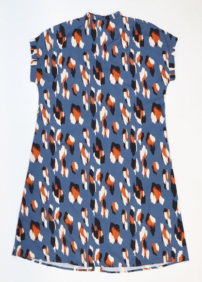 SHEIN Womens Blue Geometric Polyester A-Line Size S V-Neck Button