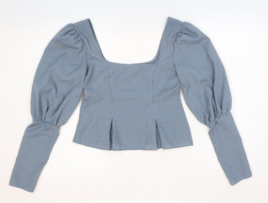 ASOS Womens Blue Striped Polyester Cropped Blouse Size 6 Square Neck