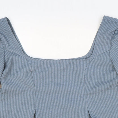 ASOS Womens Blue Striped Polyester Cropped Blouse Size 6 Square Neck