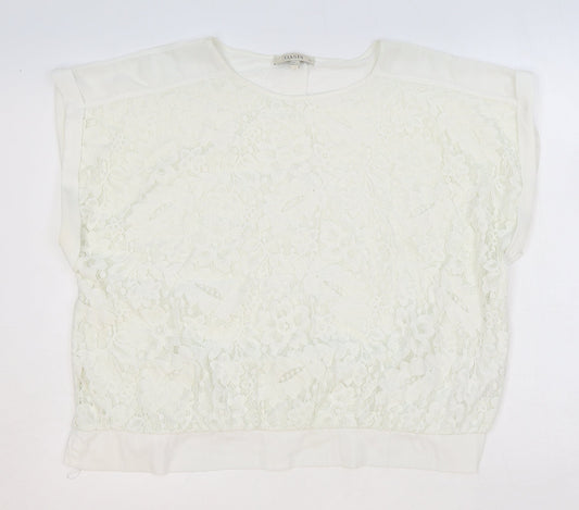 Oasis Womens Ivory Floral Cotton Basic Blouse Size XL Scoop Neck
