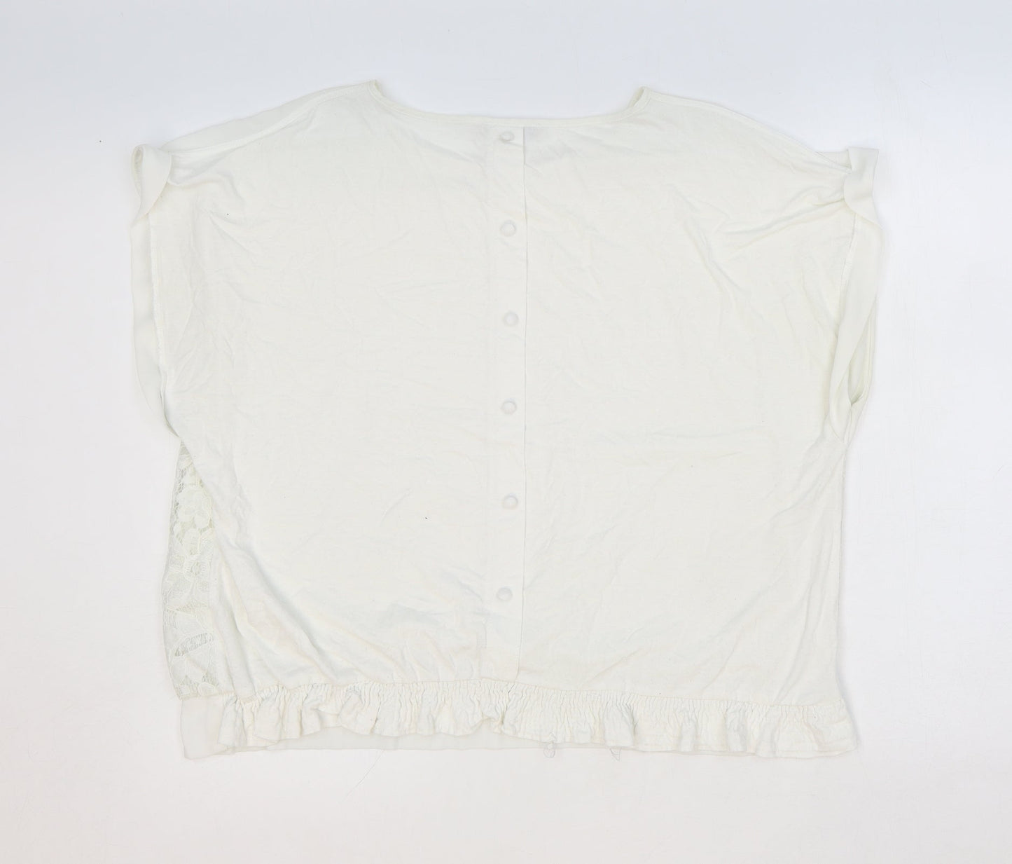 Oasis Womens Ivory Floral Cotton Basic Blouse Size XL Scoop Neck