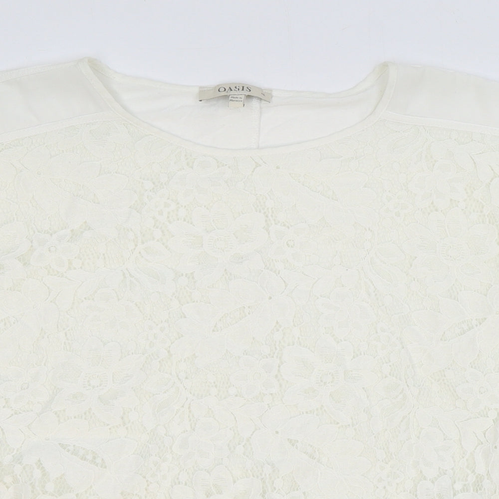 Oasis Womens Ivory Floral Cotton Basic Blouse Size XL Scoop Neck