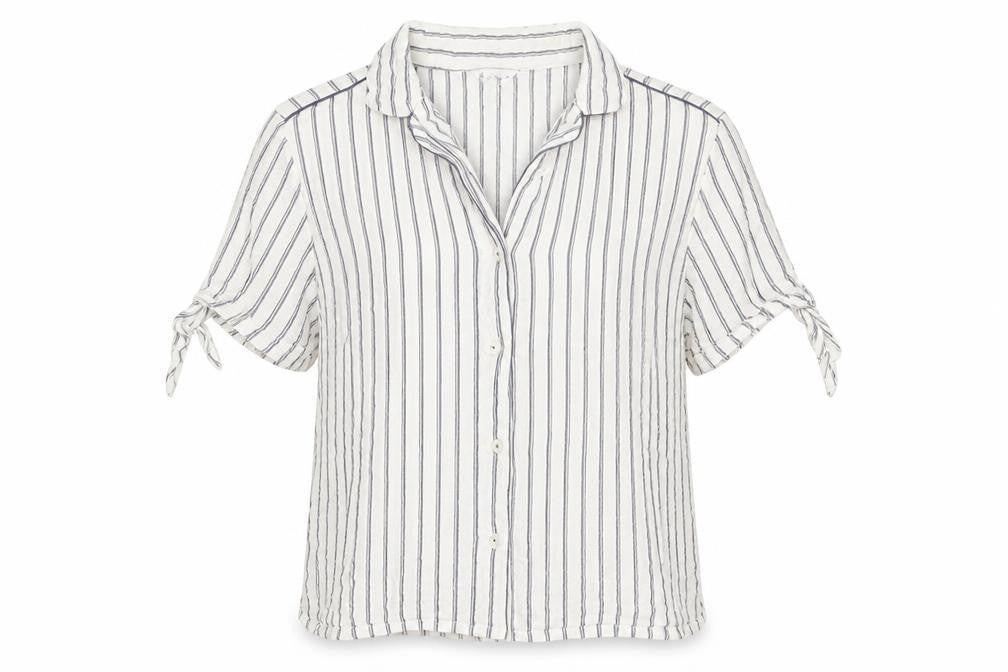 Love To Lounge Womens White Striped Viscose Basic Button-Up Size XS Collared
