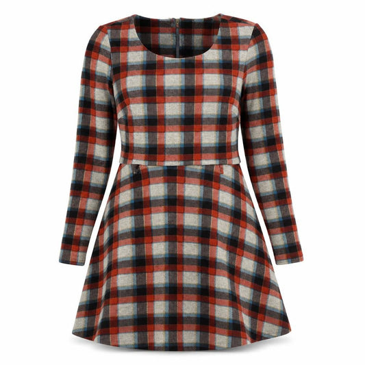 Yumi Womens Red Plaid Polyester Fit & Flare Size 12 Round Neck Zip