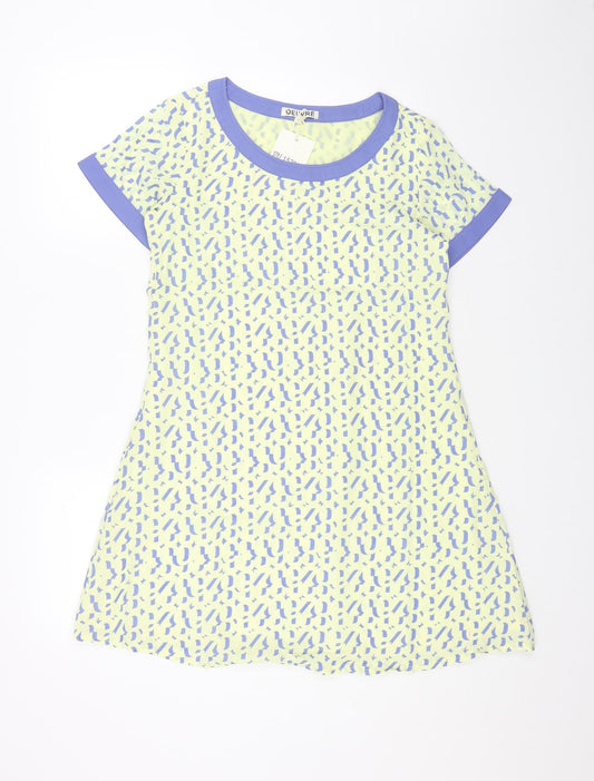 OEUVRE Womens Yellow Geometric Polyester T-Shirt Dress Size 10 Round Neck Pullover