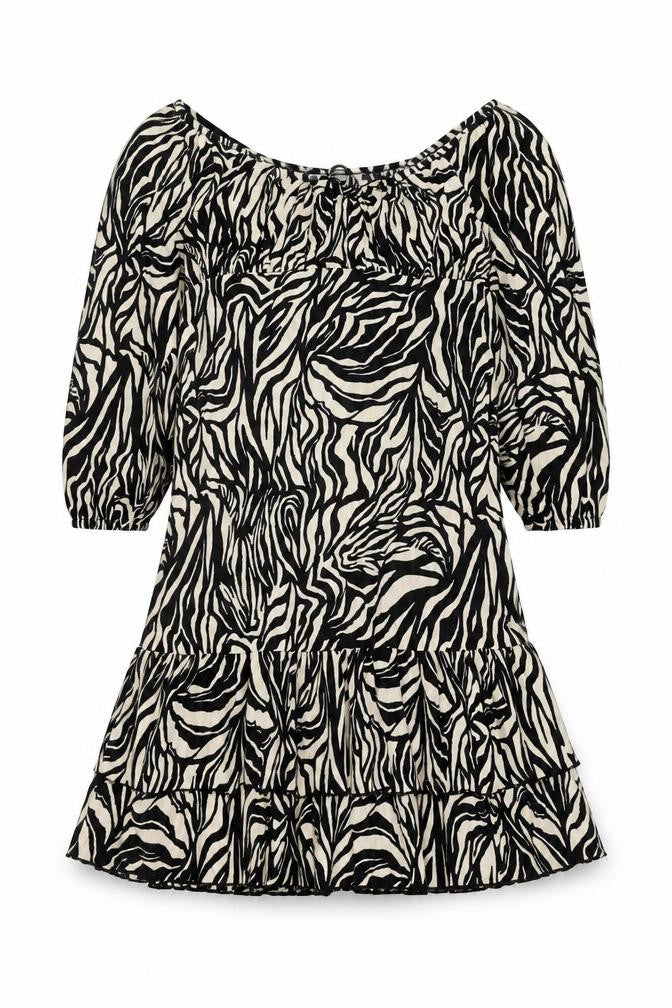 PEP&CO Womens Black Animal Print Polyester Trapeze & Swing Size M Off the Shoulder Pullover - Tiger Pattern