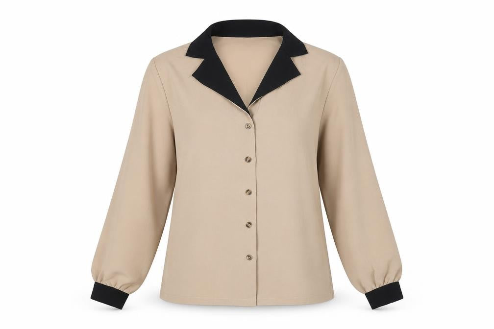 SheIn Womens Beige Polyester Basic Button-Up Size S Collared