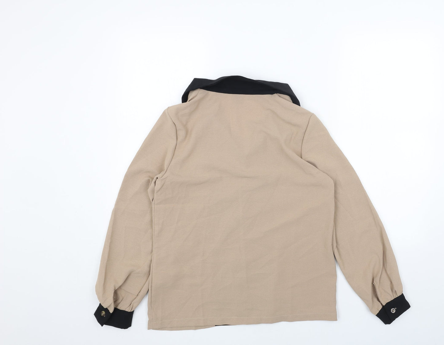 SheIn Womens Beige Polyester Basic Button-Up Size S Collared