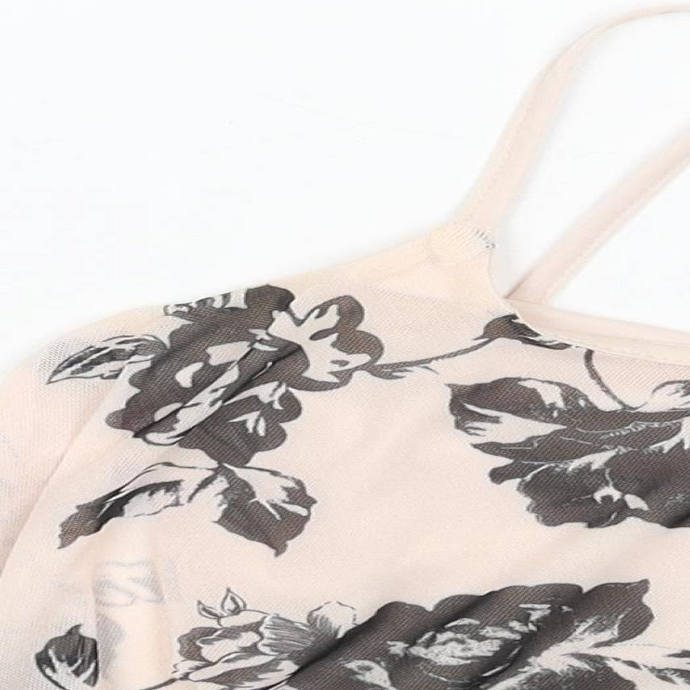 New Look Womens Orange Floral Polyester Camisole Tank Size 8 Scoop Neck - Cropped
