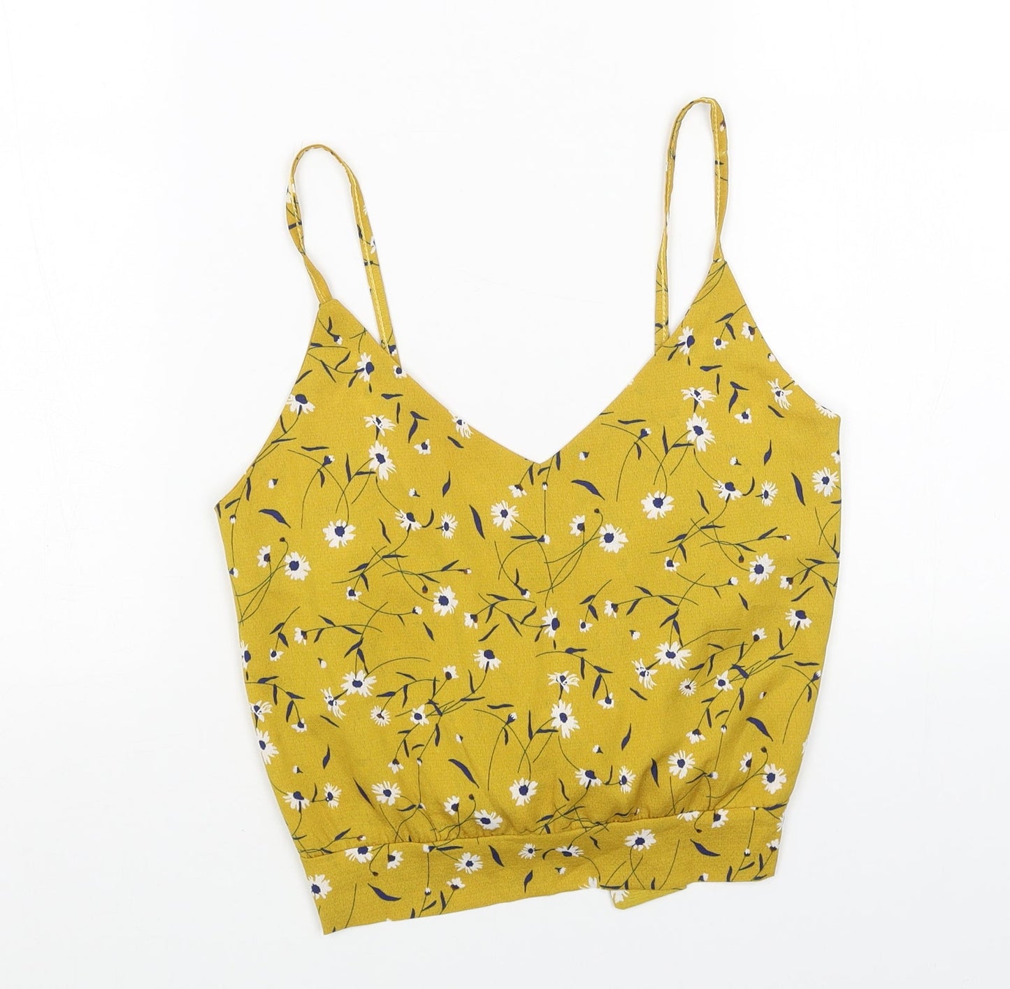 Preworn Womens Yellow Floral Polyester Camisole Tank Size S V-Neck - Cropped