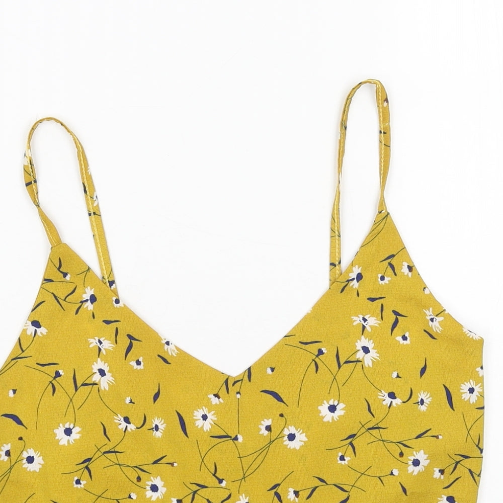 Preworn Womens Yellow Floral Polyester Camisole Tank Size S V-Neck - Cropped