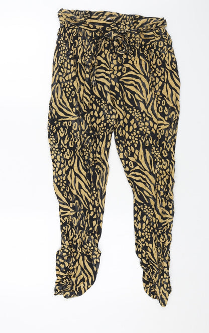 Tu Womens Black Animal Print Viscose Trousers Size 8 L26 in Regular - Leopard Pattern
