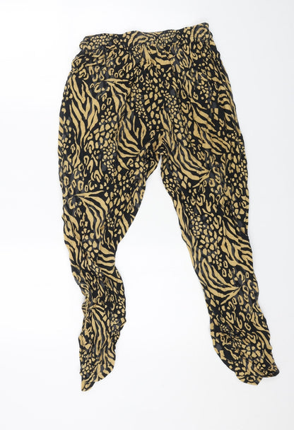 Tu Womens Black Animal Print Viscose Trousers Size 8 L26 in Regular - Leopard Pattern