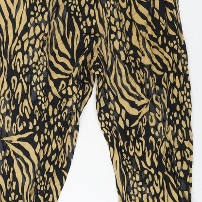 Tu Womens Black Animal Print Viscose Trousers Size 8 L26 in Regular - Leopard Pattern