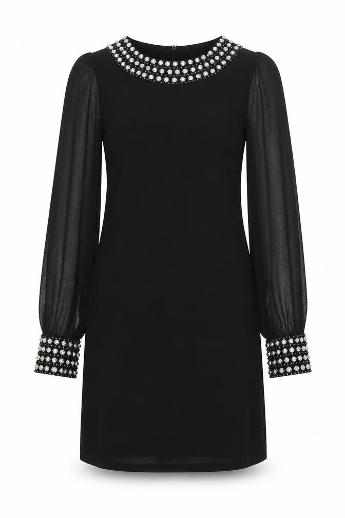 Preworn Womens Black Polyester A-Line Size 8 Round Neck Zip