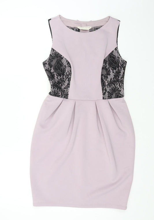 Dorothy Perkins Womens Purple Floral Polyester Bodycon Size 8 Round Neck Pullover