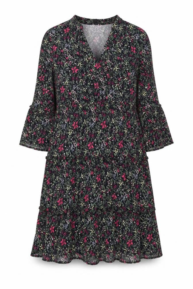 VERO MODA Womens Black Floral Viscose A-Line Size M V-Neck Pullover