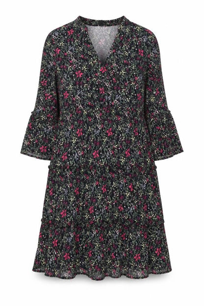 Vero Moda Womens Black Floral Viscose A-Line Size M V-Neck Pullover