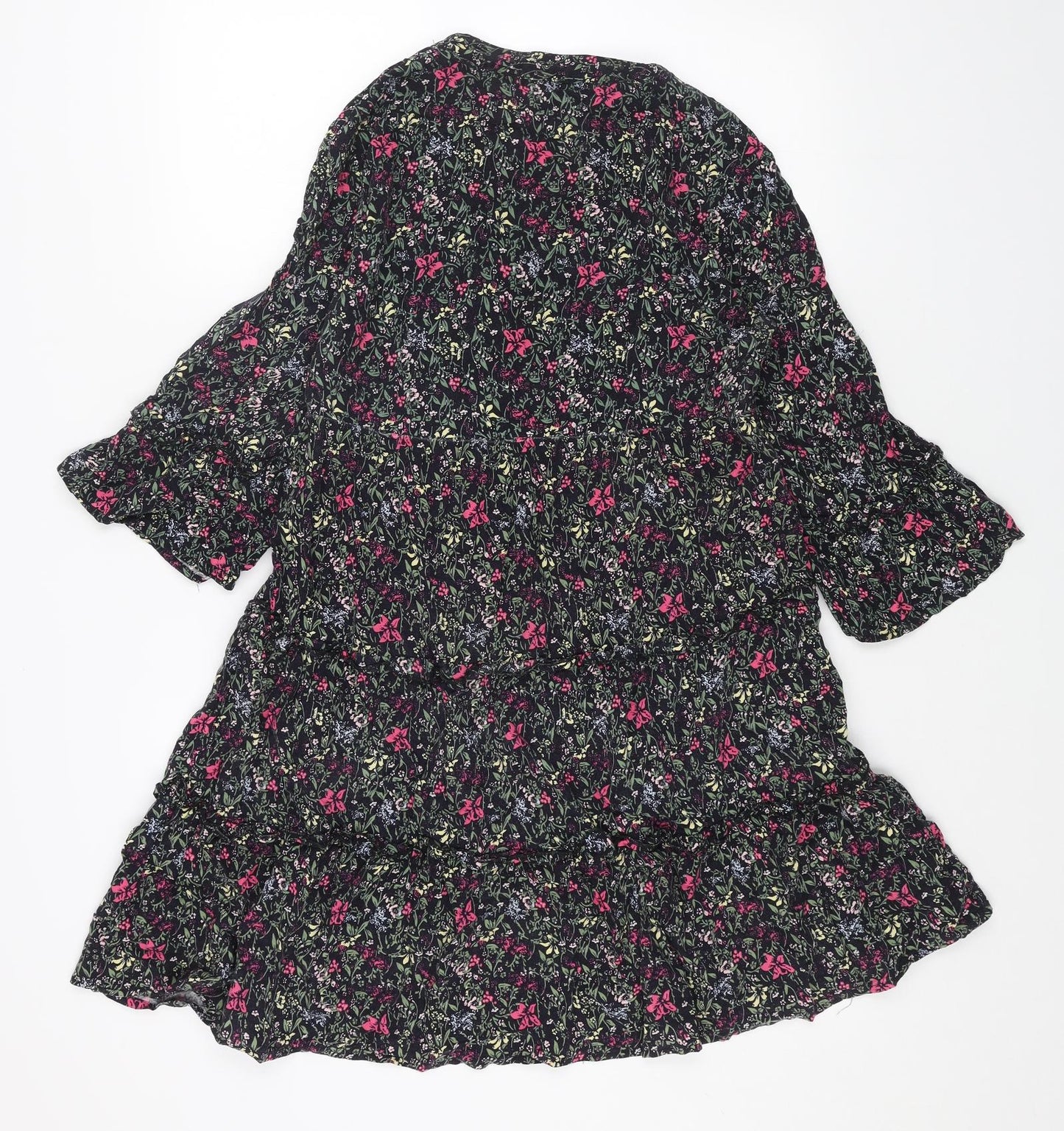 VERO MODA Womens Black Floral Viscose A-Line Size M V-Neck Pullover