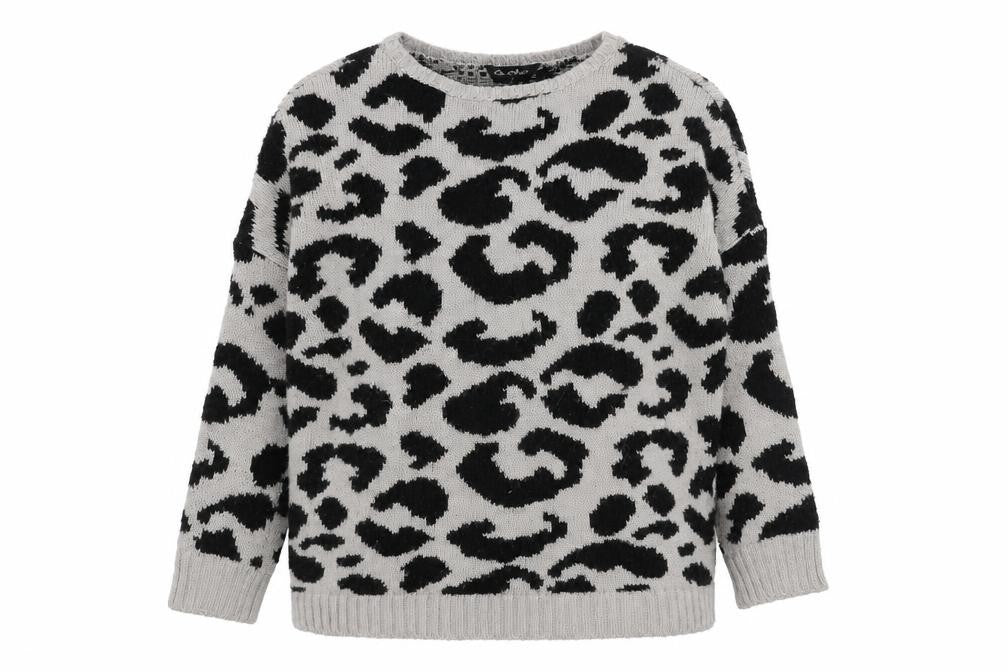 Miss Selfridge Womens Grey Round Neck Animal Print Acrylic Pullover Jumper Size 12 - Leopard Pattern