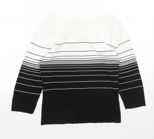 Debbie Morgan Womens Black Boat Neck Striped Viscose Pullover Jumper Size M
