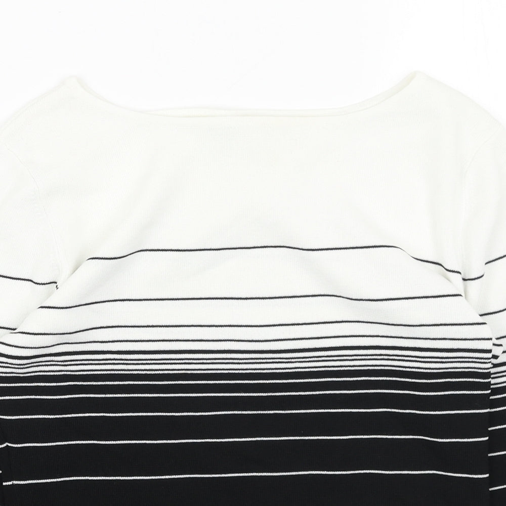 Debbie Morgan Womens Black Boat Neck Striped Viscose Pullover Jumper Size M