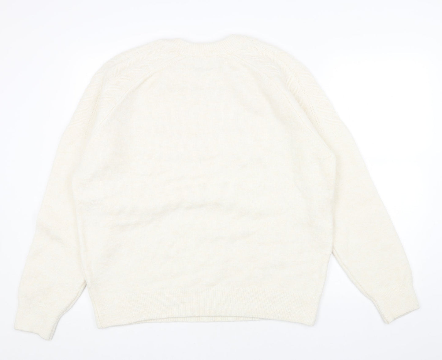 Preworn Womens White Round Neck Acrylic Pullover Jumper Size L