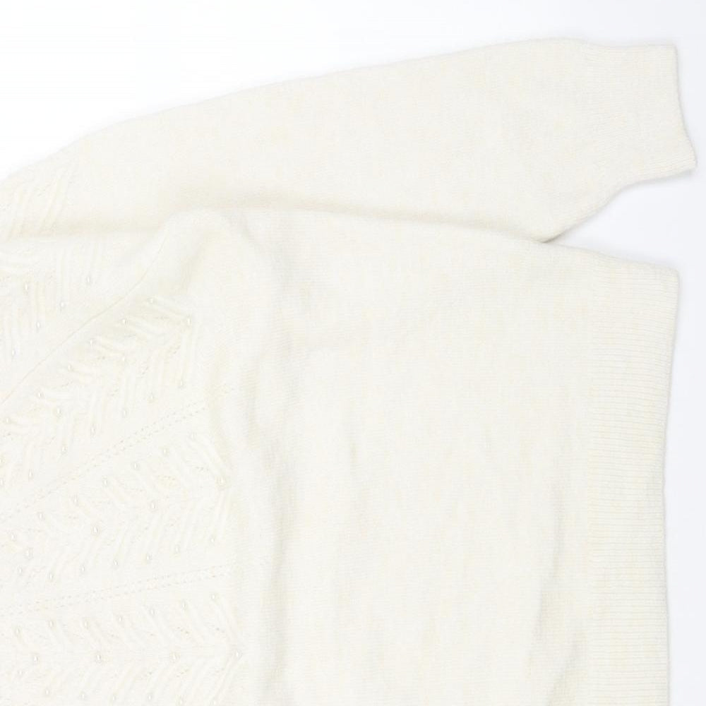 Preworn Womens White Round Neck Acrylic Pullover Jumper Size L