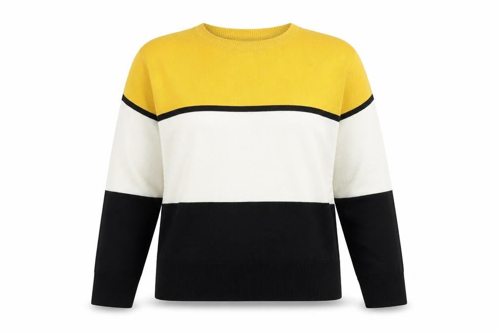 New Look Womens Black Round Neck Acrylic Pullover Jumper Size S - Colourblock Pattern