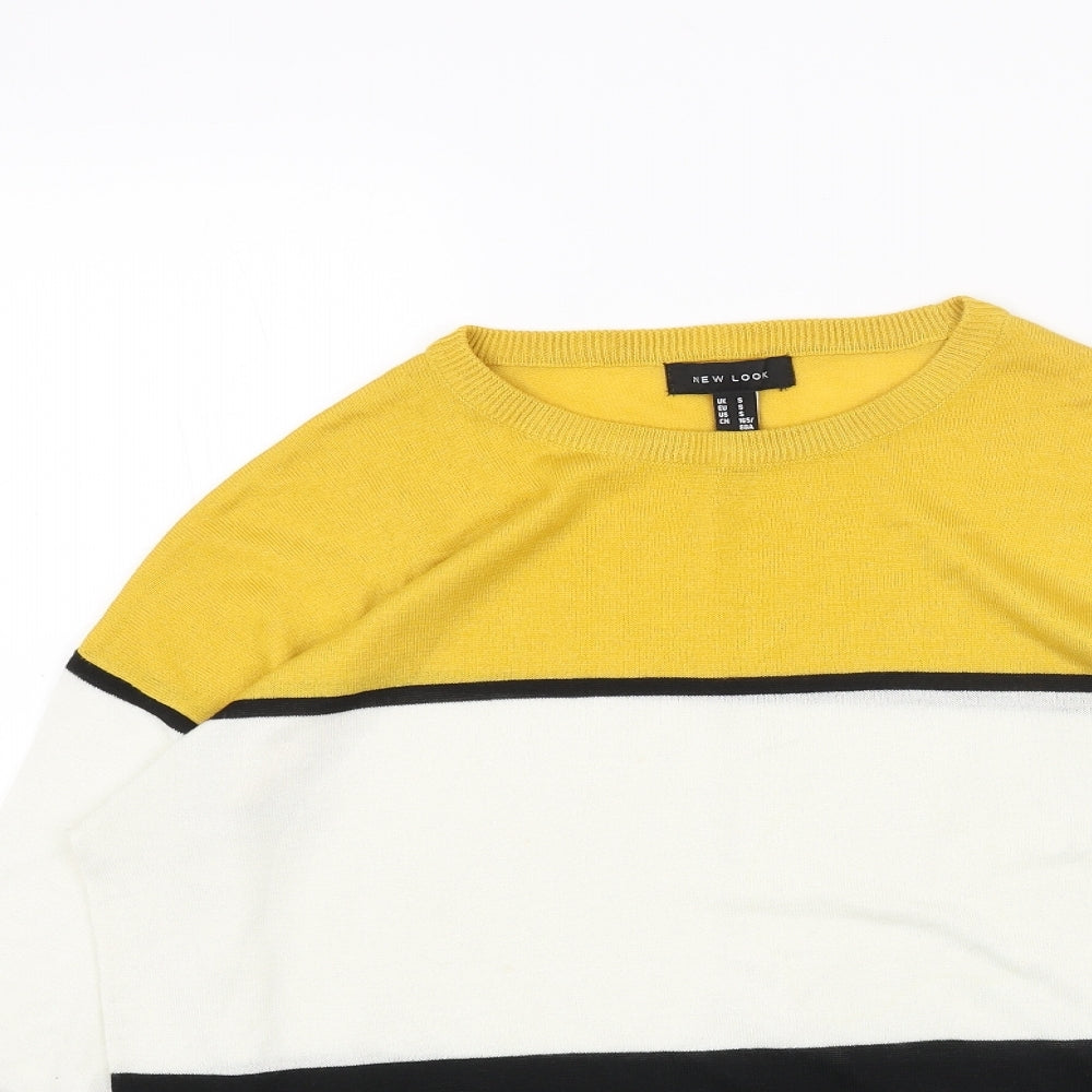 New Look Womens Black Round Neck Acrylic Pullover Jumper Size S - Colourblock Pattern