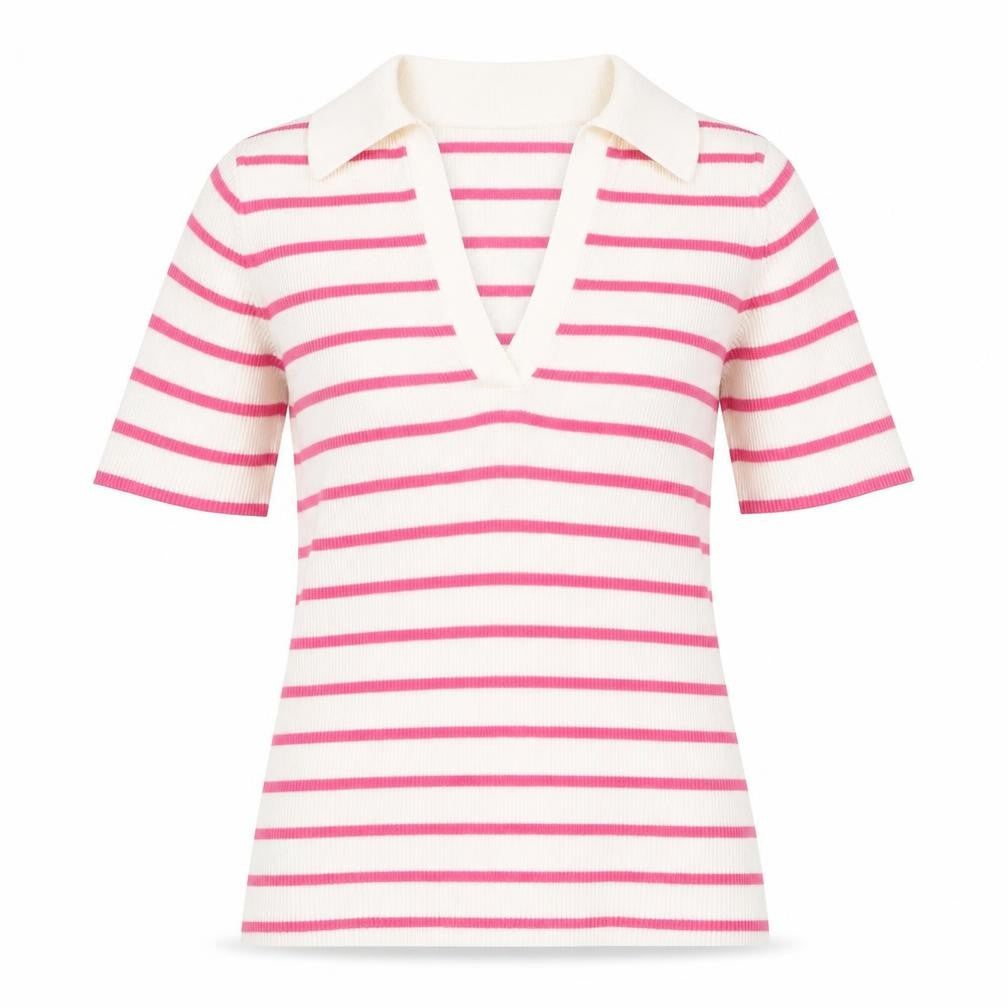 Marks & Spencer Womens Pink V-Neck Striped Viscose Pullover Jumper Size S