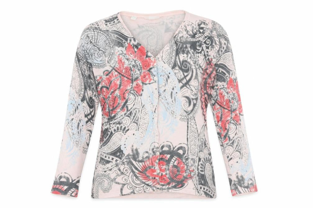 H&M Womens Pink V-Neck Geometric Viscose Pullover Jumper Size M