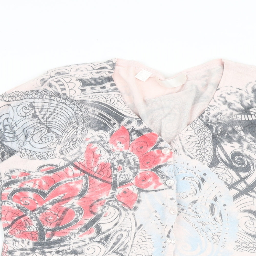 H&M Womens Pink V-Neck Geometric Viscose Pullover Jumper Size M