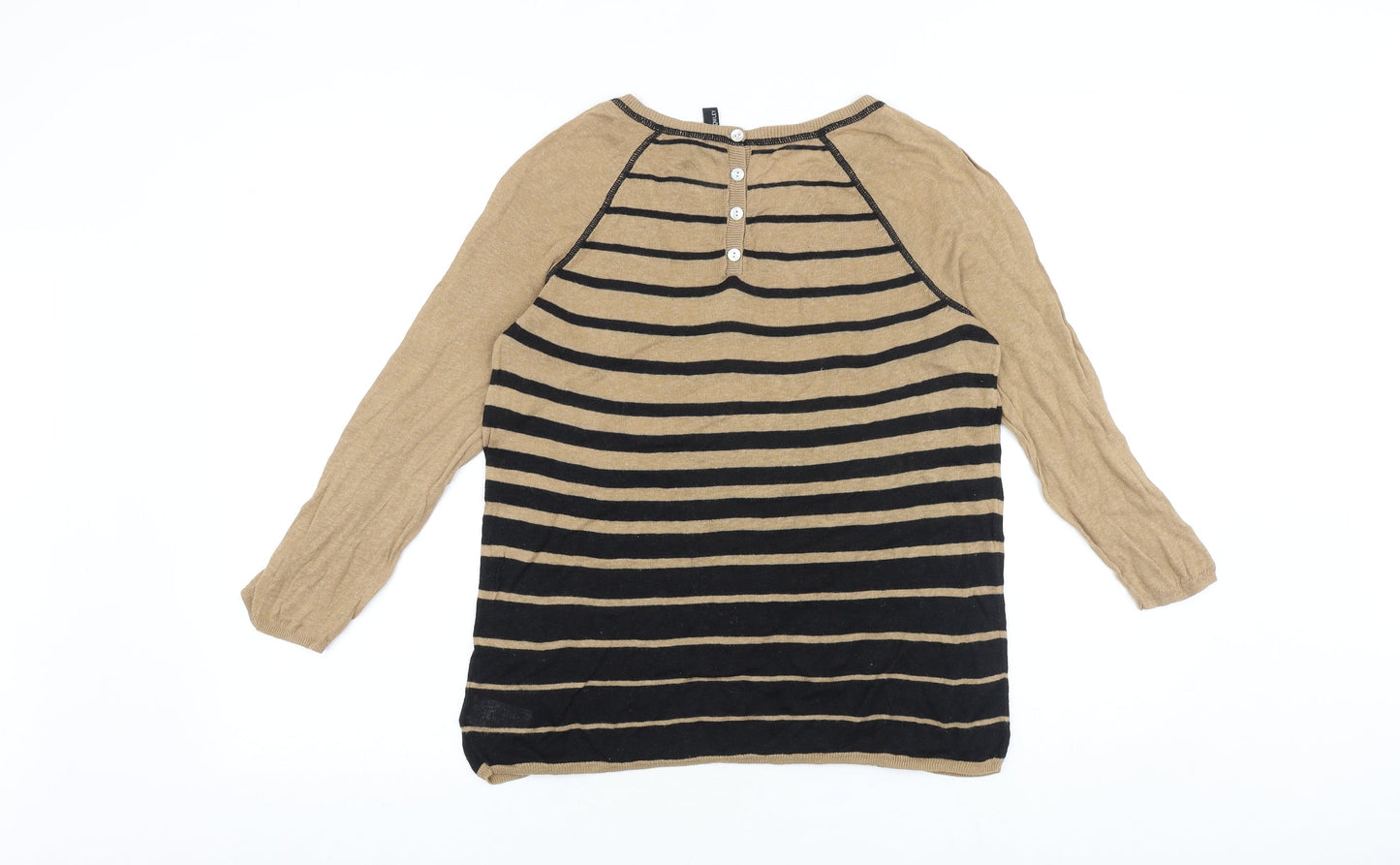 Cynthia Rowley Womens Brown Striped Viscose Basic T-Shirt Size L Round Neck