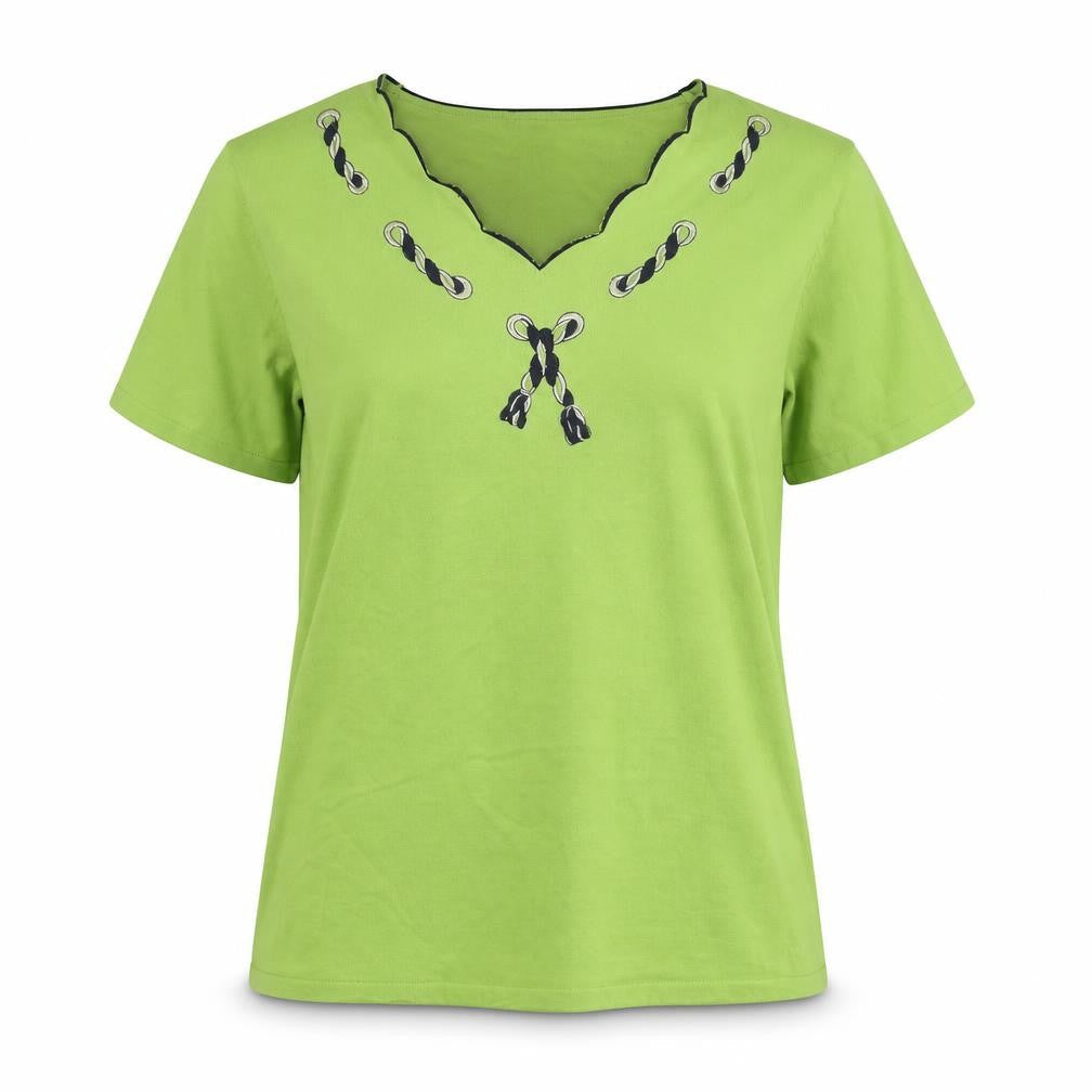 Al Paradise Womens Green Viscose Basic T-Shirt Size M V-Neck
