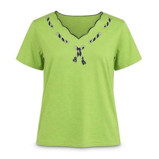 Al Paradise Womens Green Viscose Basic T-Shirt Size M V-Neck
