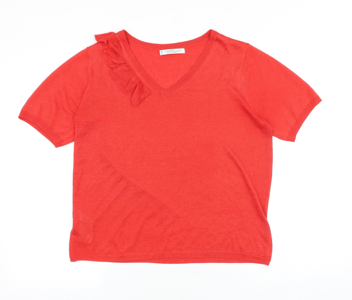 Mango Womens Red Polyester Basic Blouse Size XS V-Neck