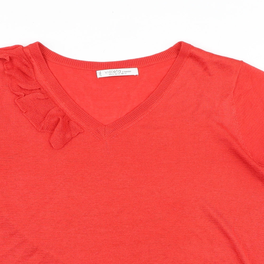 Mango Womens Red Polyester Basic Blouse Size XS V-Neck
