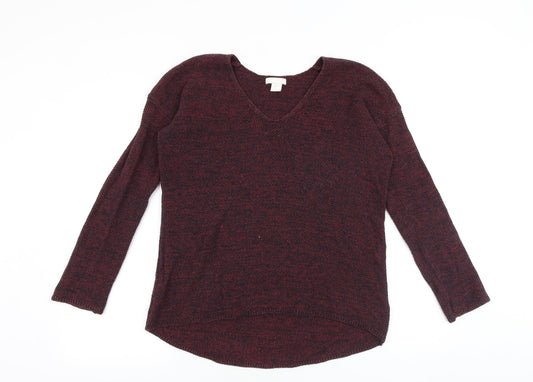 H&M Womens Red V-Neck Acrylic Pullover Jumper Size XS