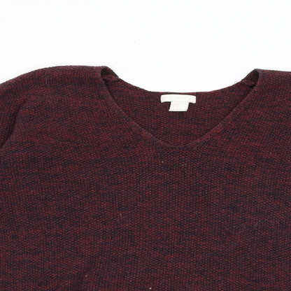 H&M Womens Red V-Neck Acrylic Pullover Jumper Size XS