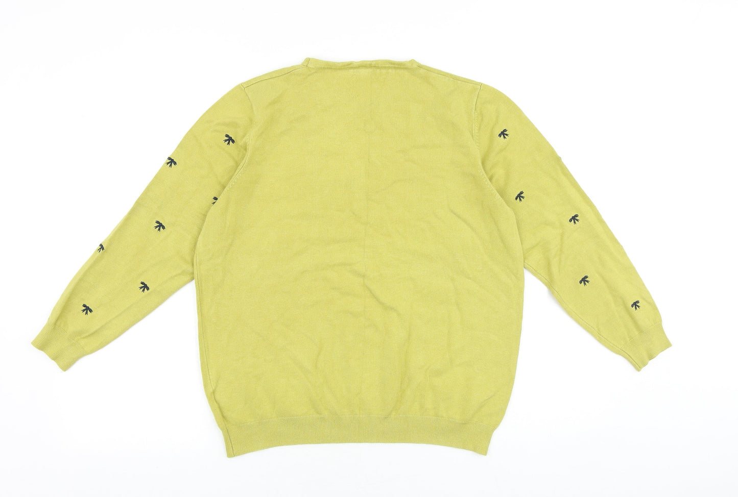Text Womens Green Round Neck Geometric Acrylic Pullover Jumper Size L - Bow Pattern