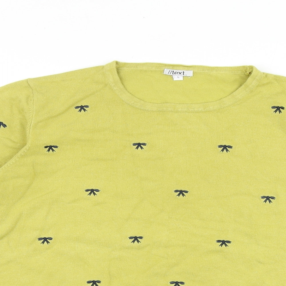 Text Womens Green Round Neck Geometric Acrylic Pullover Jumper Size L - Bow Pattern