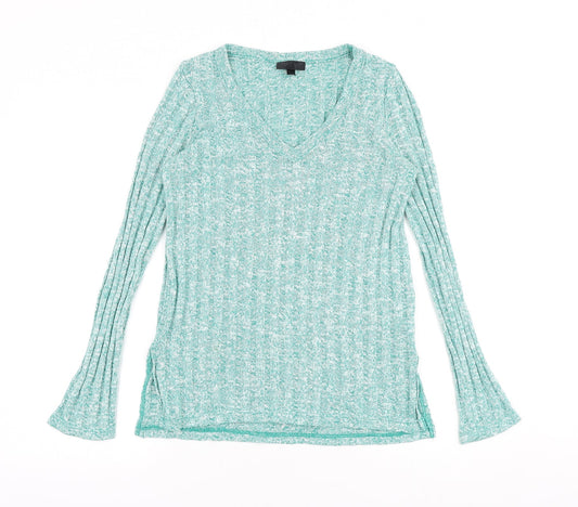 Topshop Womens Green V-Neck Acrylic Pullover Jumper Size 8