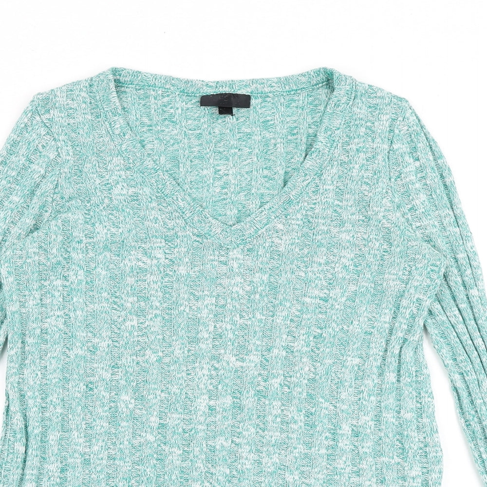Topshop Womens Green V-Neck Acrylic Pullover Jumper Size 8