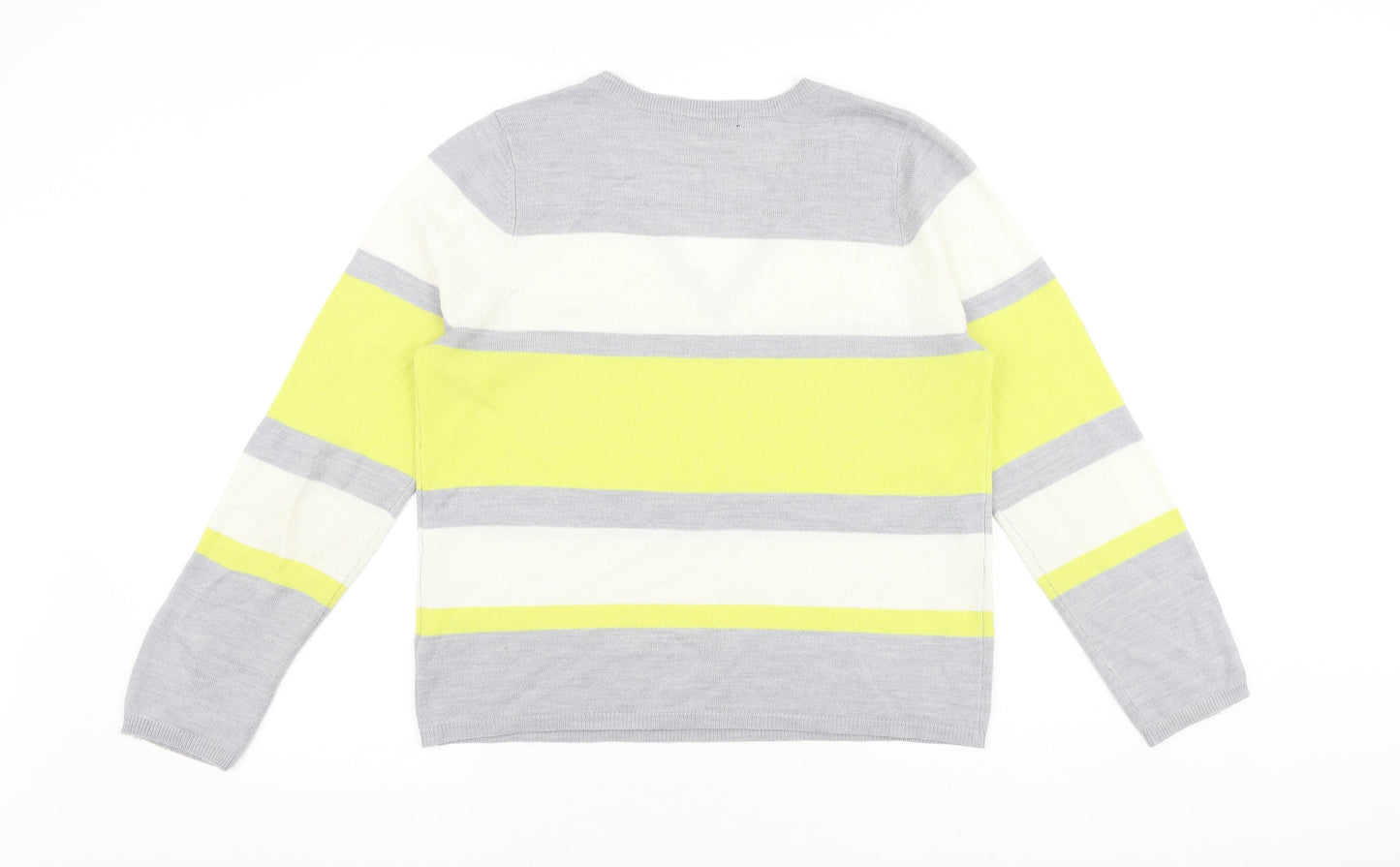 Marks and Spencer Womens Grey V-Neck Striped Acrylic Pullover Jumper Size 14